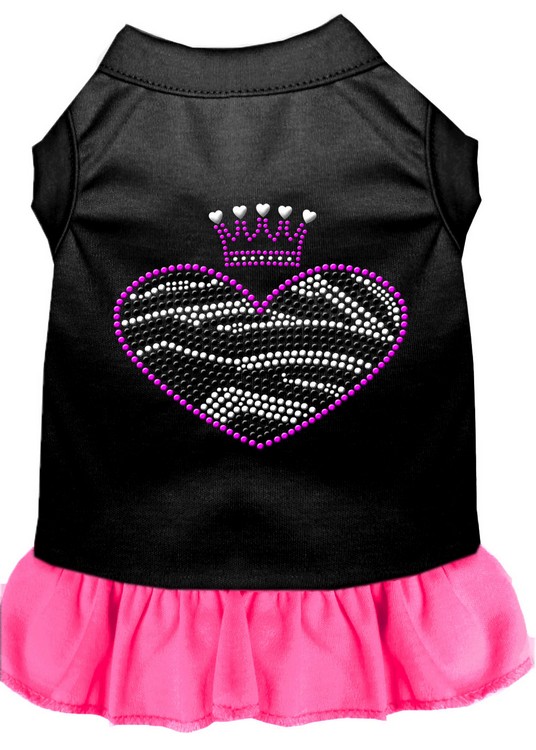 Zebra Heart Rhinestone Dress Black with Bright Pink Sm